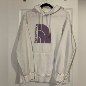 The North Face White Hoodie with Purple Graphic